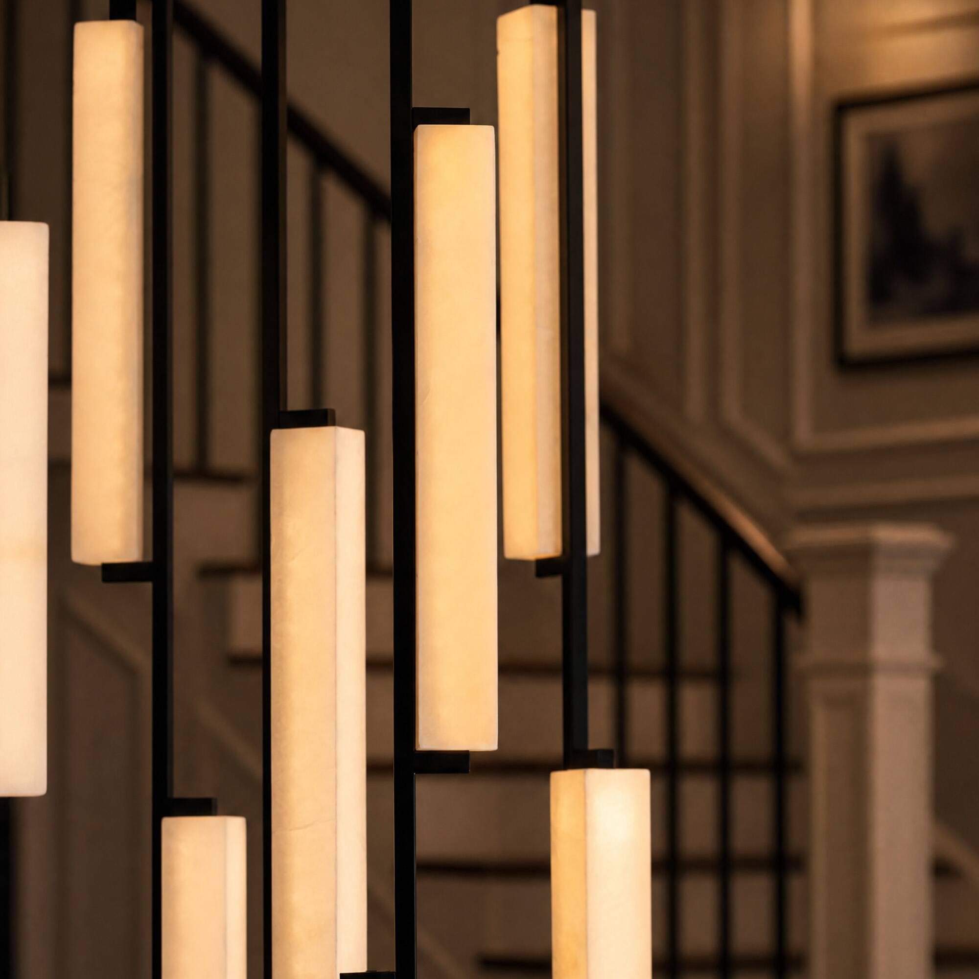 Alt View 6. Siljoy - 24 In Black Alabaster 10-Light LED Staircase Chandelier, 3 Color Changing, for Living Room and High Ceiling Foyer - Black.