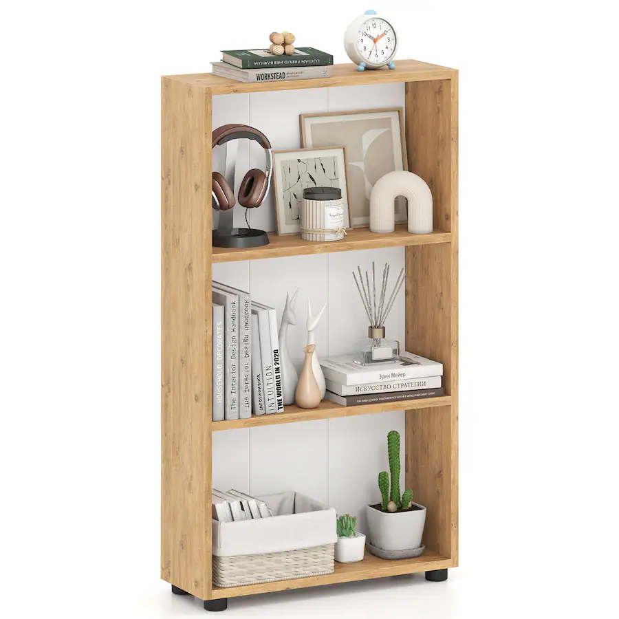 Gymax 42'' Bookshelf 3 Tier Bookcase w/Anti Tipping Kit for Living Room ...