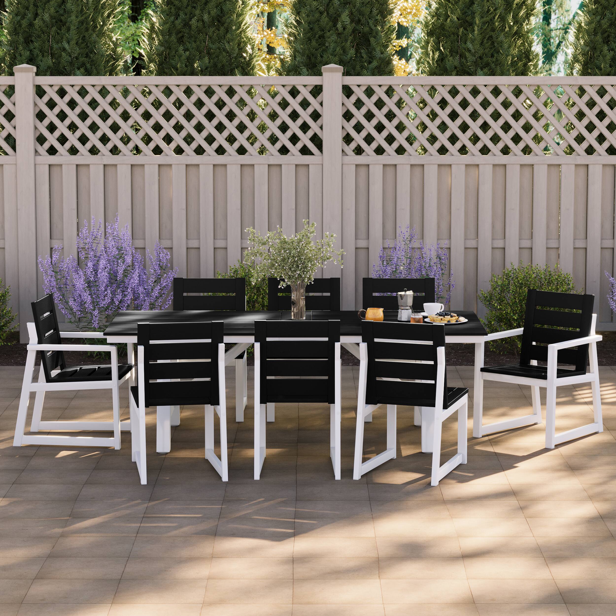 Angle. WestinTrends - WestinTrends Cape May 9-Piece HDPE Outdoor Furniture Patio Dining Table With Umbrella Hole and Chairs Set For 8 - Black.