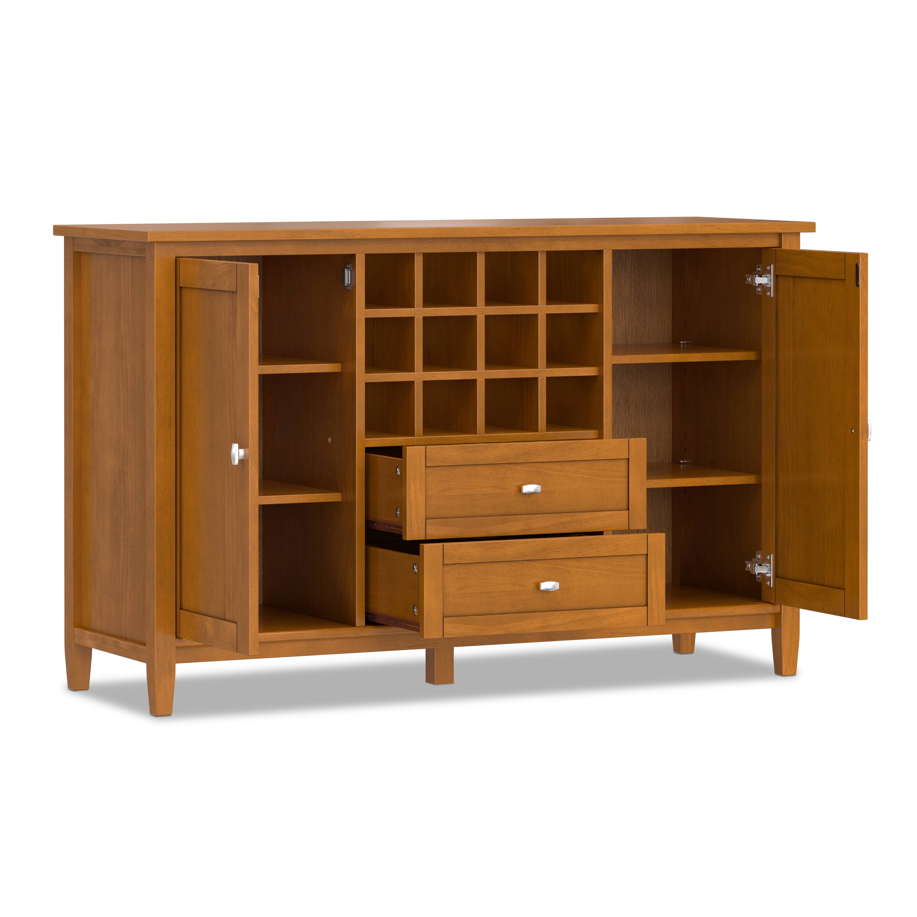 Back. Simpli Home - Warm Shaker Storage Cabinet with Wine Rack - Light Golden Brown.