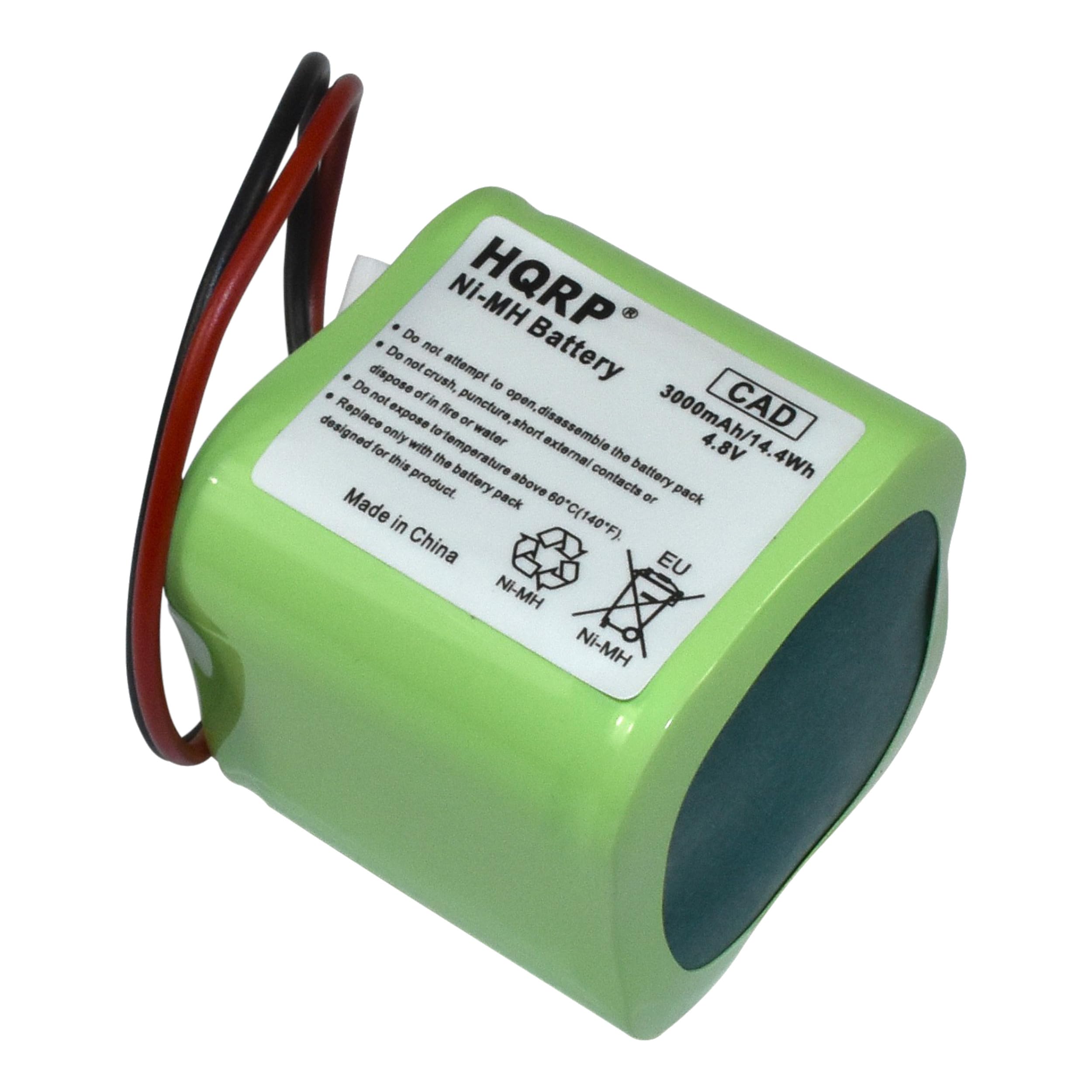 HQRP Ni-MH Battery  
3000mAh/14.4Wh 4.8V  
CAD  
Made in China  

Do not attempt to open, disassemble, or expose to fire.  
Do not crush, puncture, or dispose of in fire or water.  
Do not expose to temperature above 60°C (140°F).  
Replace only with the battery pack designed for this product.  
Do not assemble the battery pack with external contacts or short the contacts.  

EU  
Ni-MH