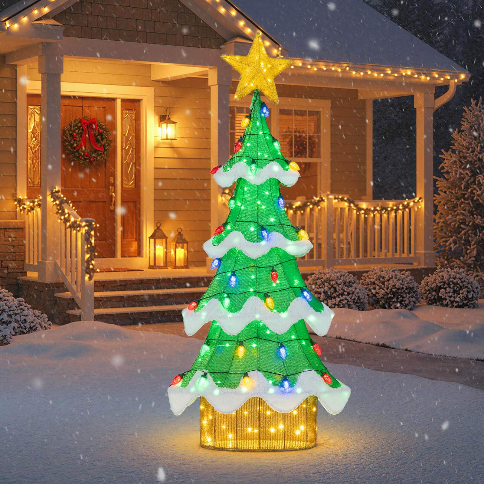 Costway - 4.3 ft Tall Lighted Christmas Tree with 34 Colorful Strawberry Bulbs, LED Lights Advent Calendar - Multicolor