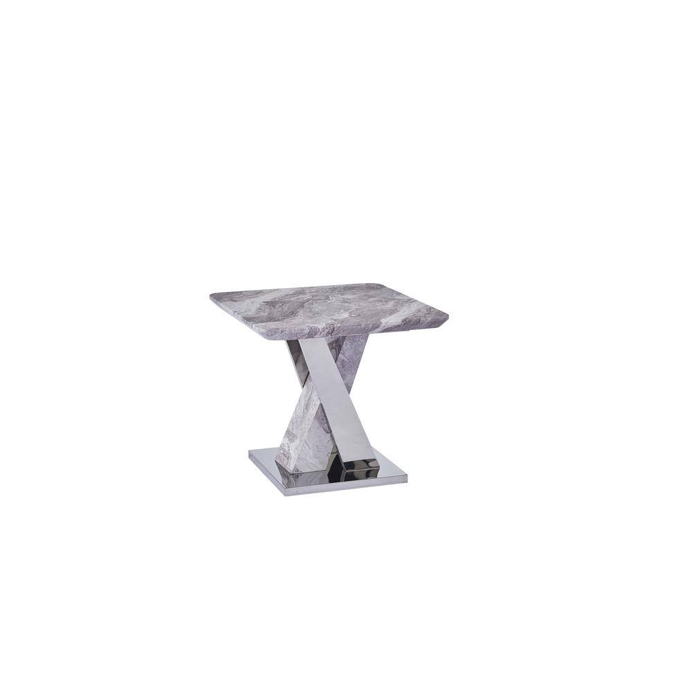 Front. Best Quality Furniture - White Faux Marble End Table w/Stainless Steel X-Base - White.