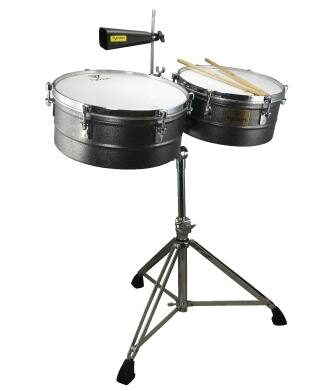 Front. Tycoon Percussion - 14" & 15" Timbales, 6.5" Deep Stainless Steel Shells, Includes Height-Adjustable Tilting Stand.