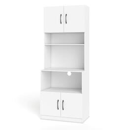 Costway - Kitchen Pantry Cabinet with Charging Station, Adjustable Shelves and Doors - White
