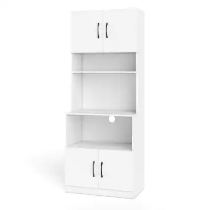 Front. Costway - Costway Kitchen Pantry Cabinet with Charging Station, Adjustable Shelves and Doors - White.