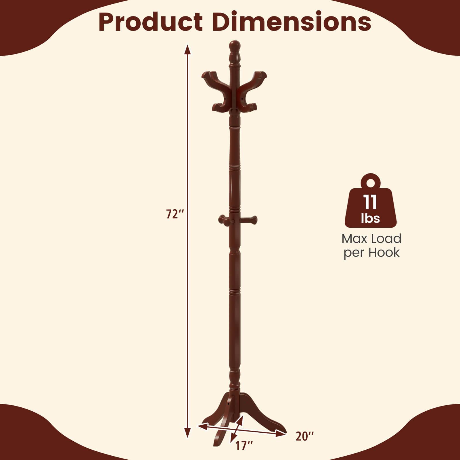 Product Dimensions: 72" 17" 20" Max Load per Hook: 11 lbs