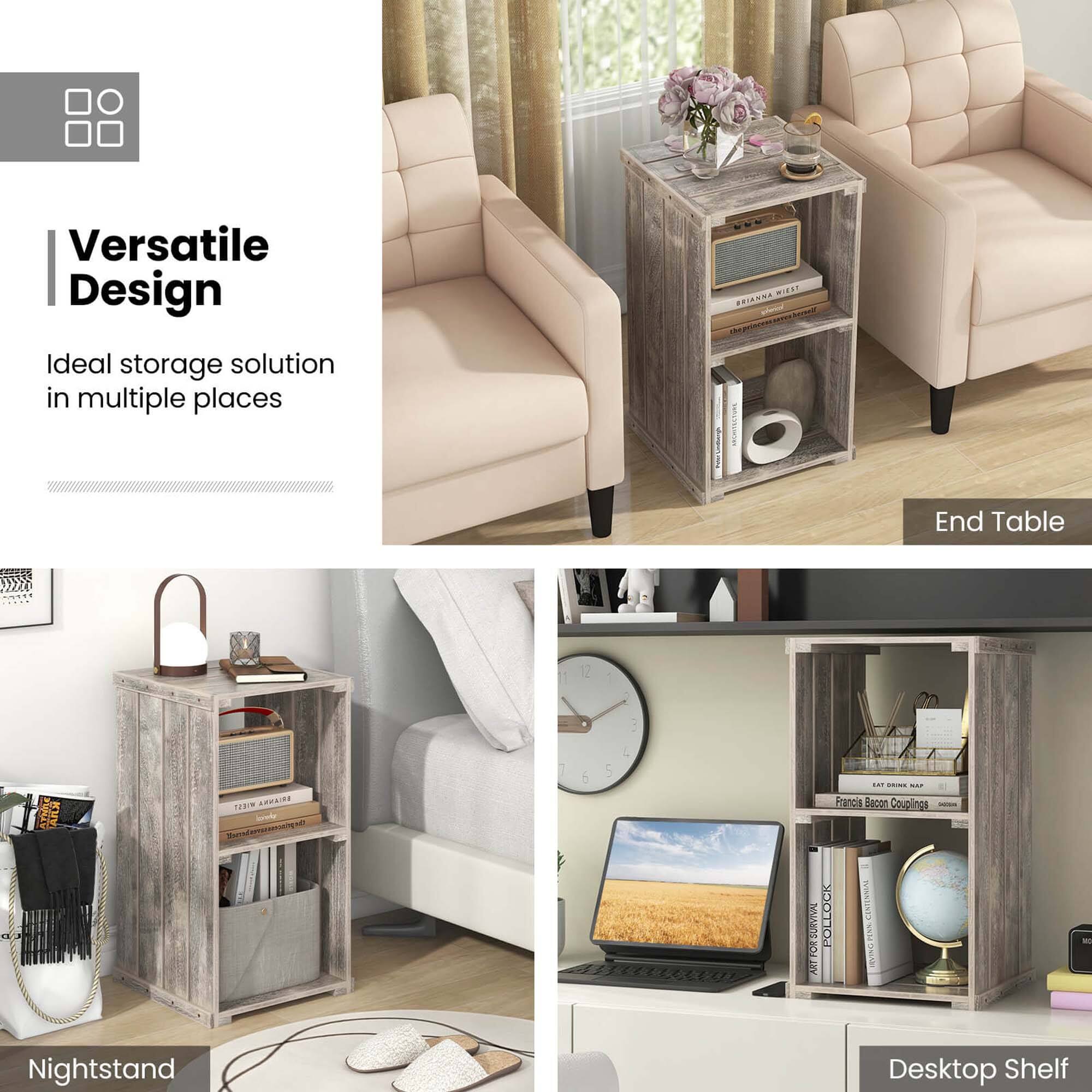 Versatile Design  
Ideal storage solution in multiple places  

End Table  
Nightstand  
Desktop Shelf