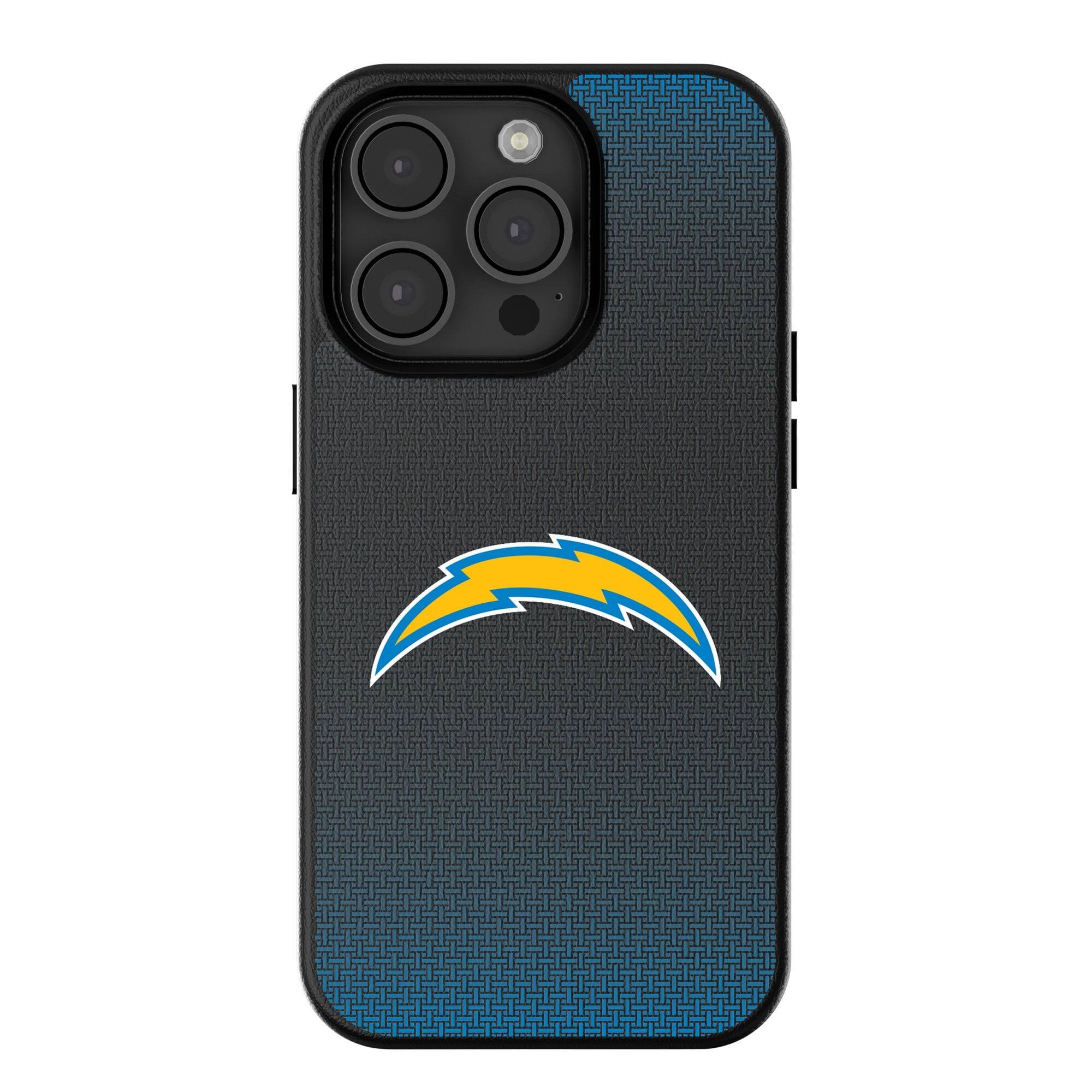 Front. Keyscaper - Los Angeles Chargers Linen Logo iPhone Magnetic Bump Case - 14 - Black.