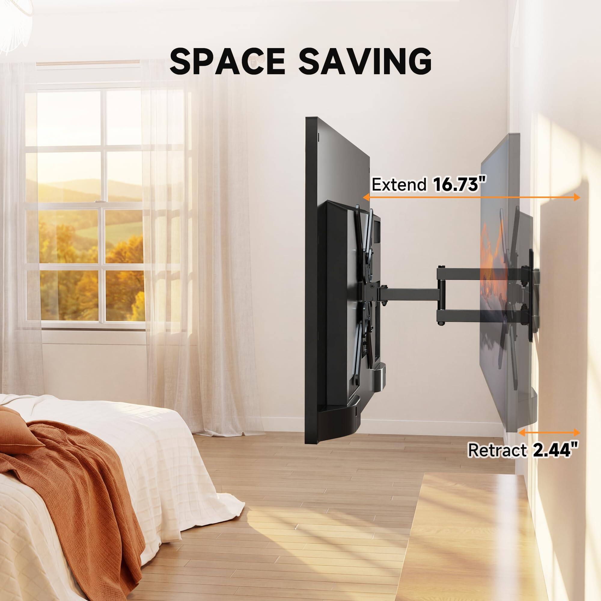 SPACE SAVING  
Extend 16.73"  
Retract 2.44"