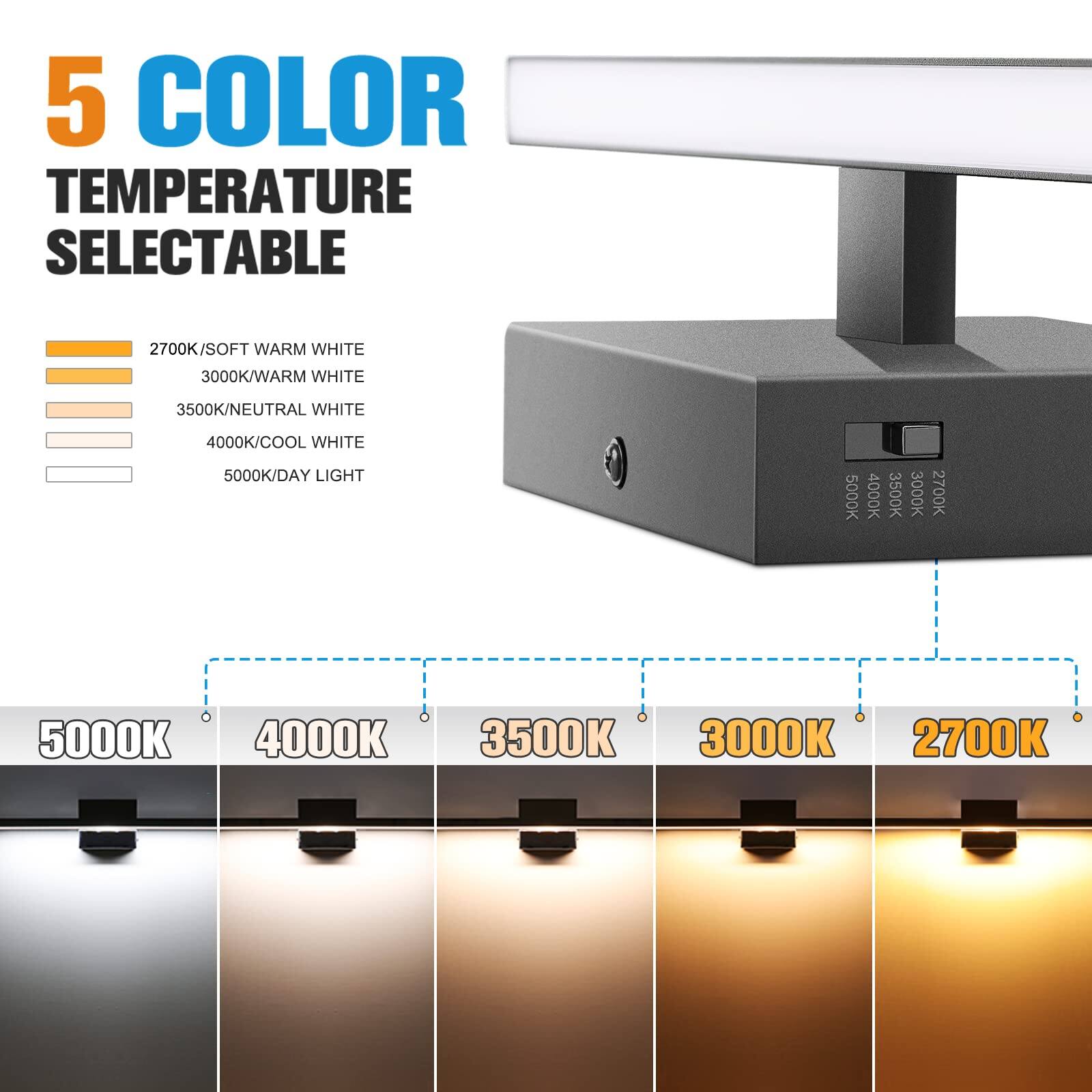 5 COLOR TEMPERATURE SELECTABLE

2700K/SOFT WARM WHITE  
3000K/WARM WHITE  
3500K/NEUTRAL WHITE  
4000K/COOL WHITE  
5000K/DAY LIGHT  

5000K  
4000K  
3500K  
3000K  
2700K
