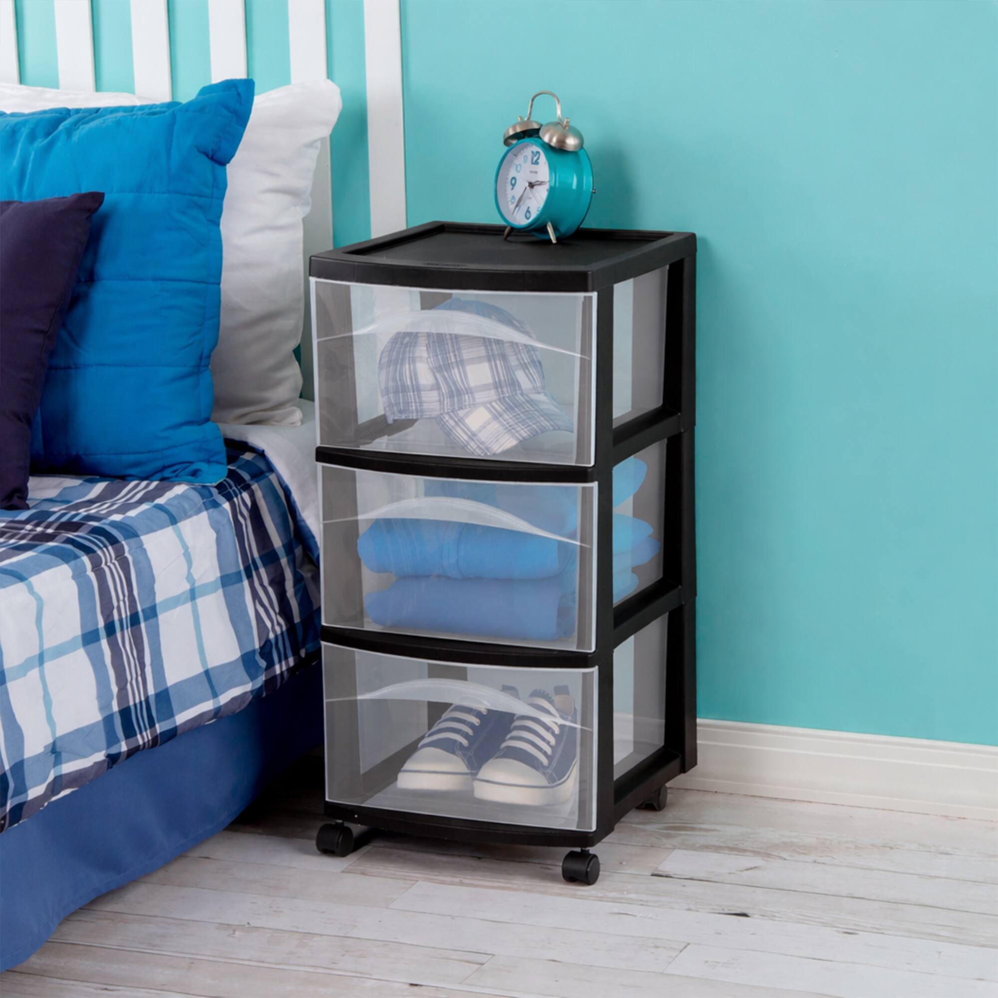 Alt View 3. Sterilite - Sterilite 3 Drawer Storage Cart, Plastic Rolling Medium Organizer, Black, 8 Pack - Black.