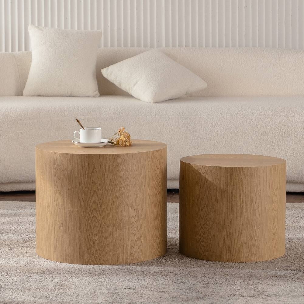 Left. Loheer - Loheer Nesting Coffee Table Set of 2 Round Wooden Modern Circle Accent End Side Table for Small Space Living Room - Brown.