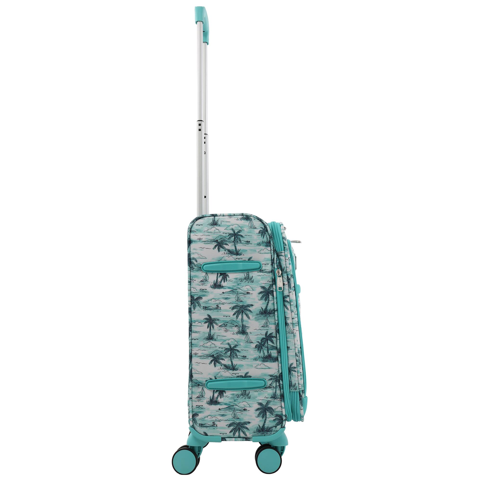 Left. Tommy Bahama - Palm Print 21.5" Expandable Softside Carry-On Spinner - Aqua.