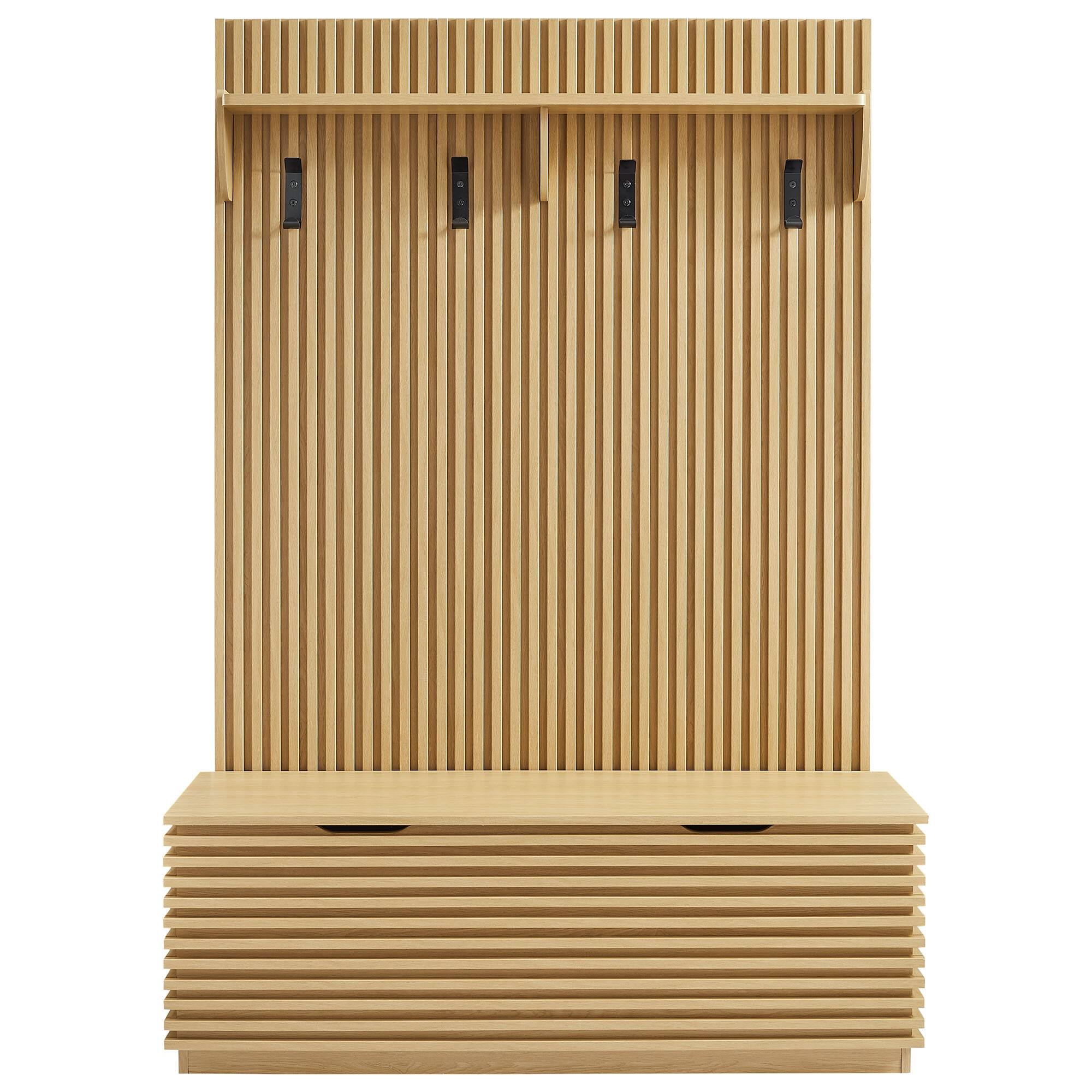 Alt View 5. Modway - Render Fluted 3-in-1 Hall Tree With Storage Bench and Coat Rack by Modway - Oak.