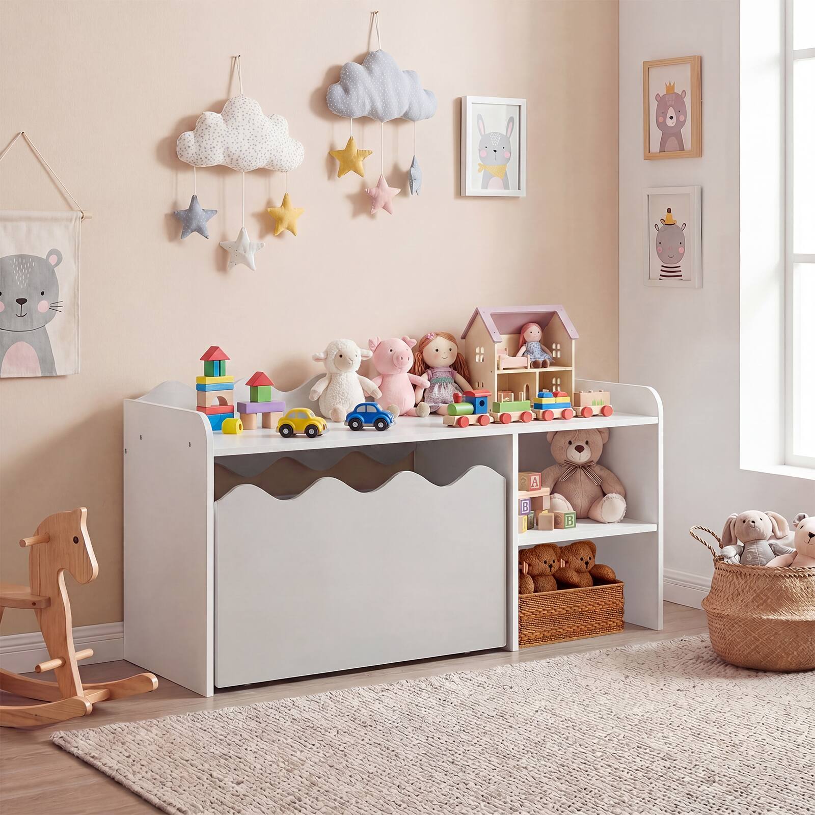 Alt View 4. Costway - Costway Kids Bookshelf & Toy Storage Organizer,Wooden Toddler Book Rack with Movable Drawer - Gray + White.