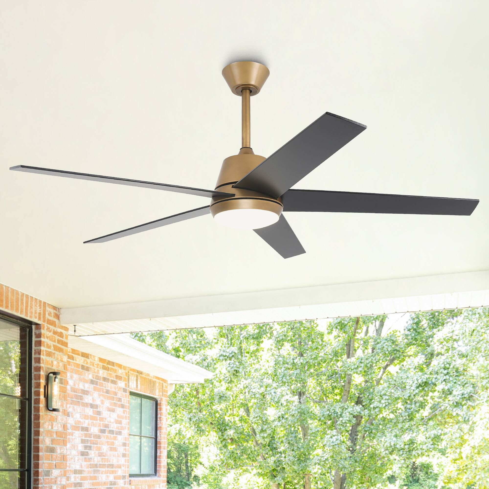 Front. Vaczon - 52" Transition Dimmable LED Smart Ceiling Fan with Light and App, Remote and Reversible Blades - Gold.