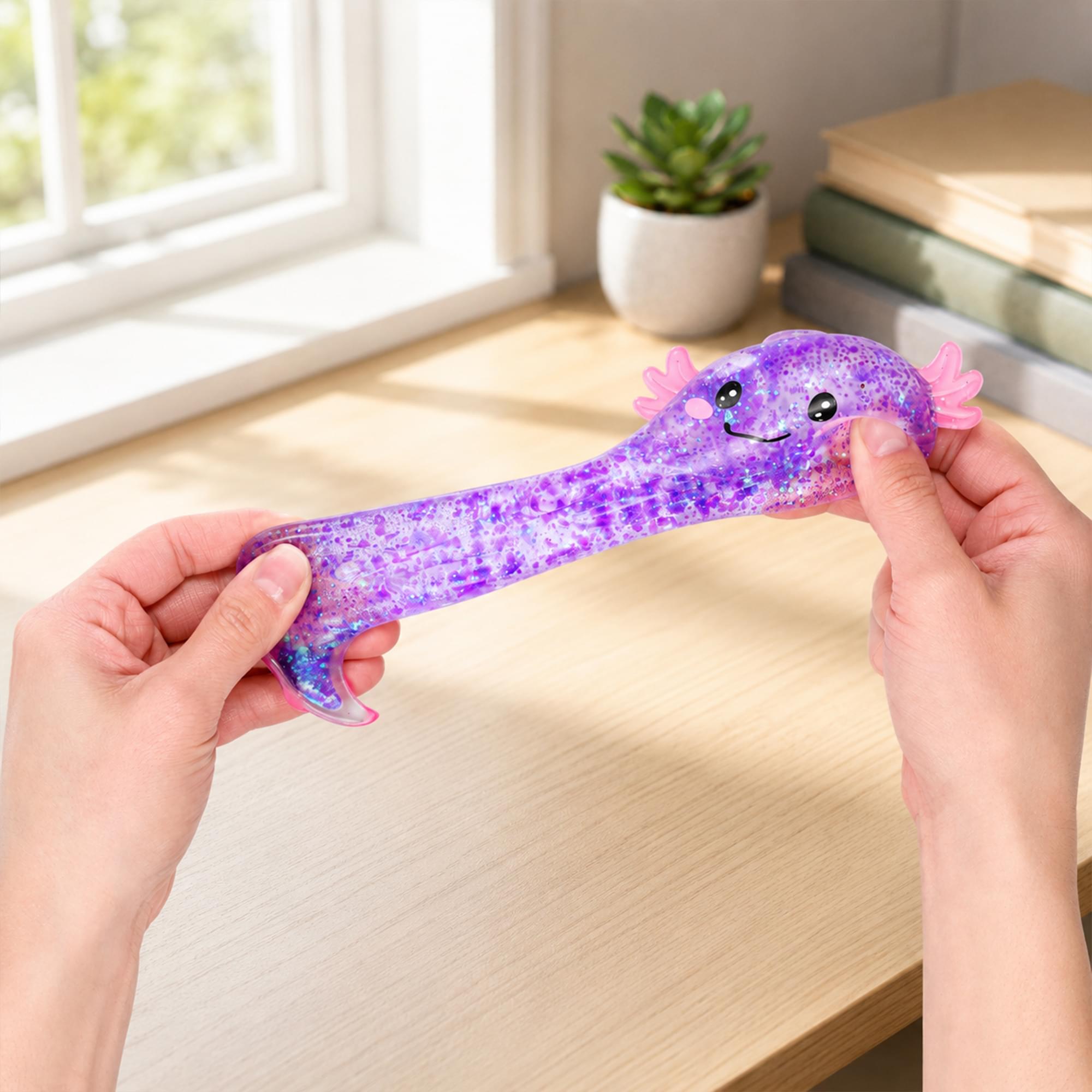 Alt View 3. Puka Creations - Axolotl Glitter Squishy 4-Inch Stress Reliever | Purple - Purple.