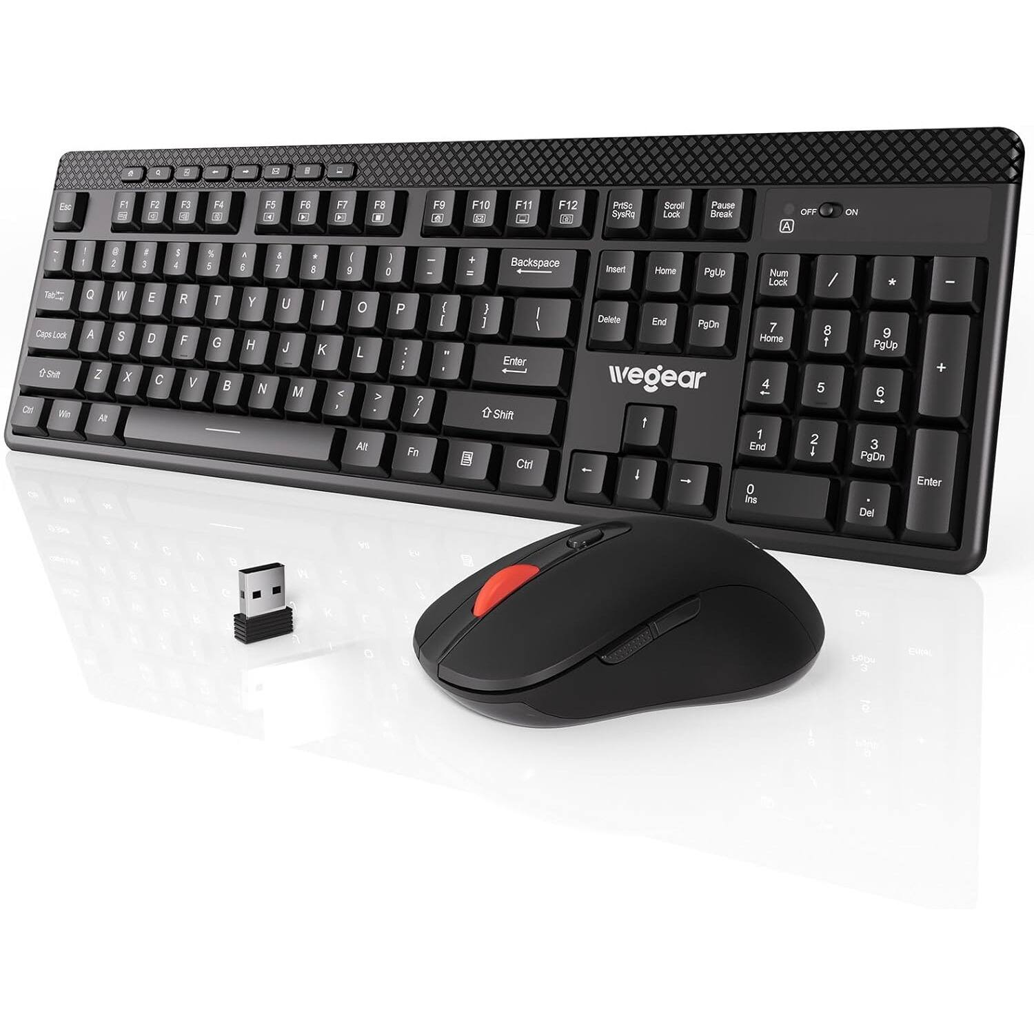 PARKER SLATER - Wireless Keyboard and Mouse Combo with Silent Touch, 104-Key Full Size with 8 Additional Shortcuts - Black
