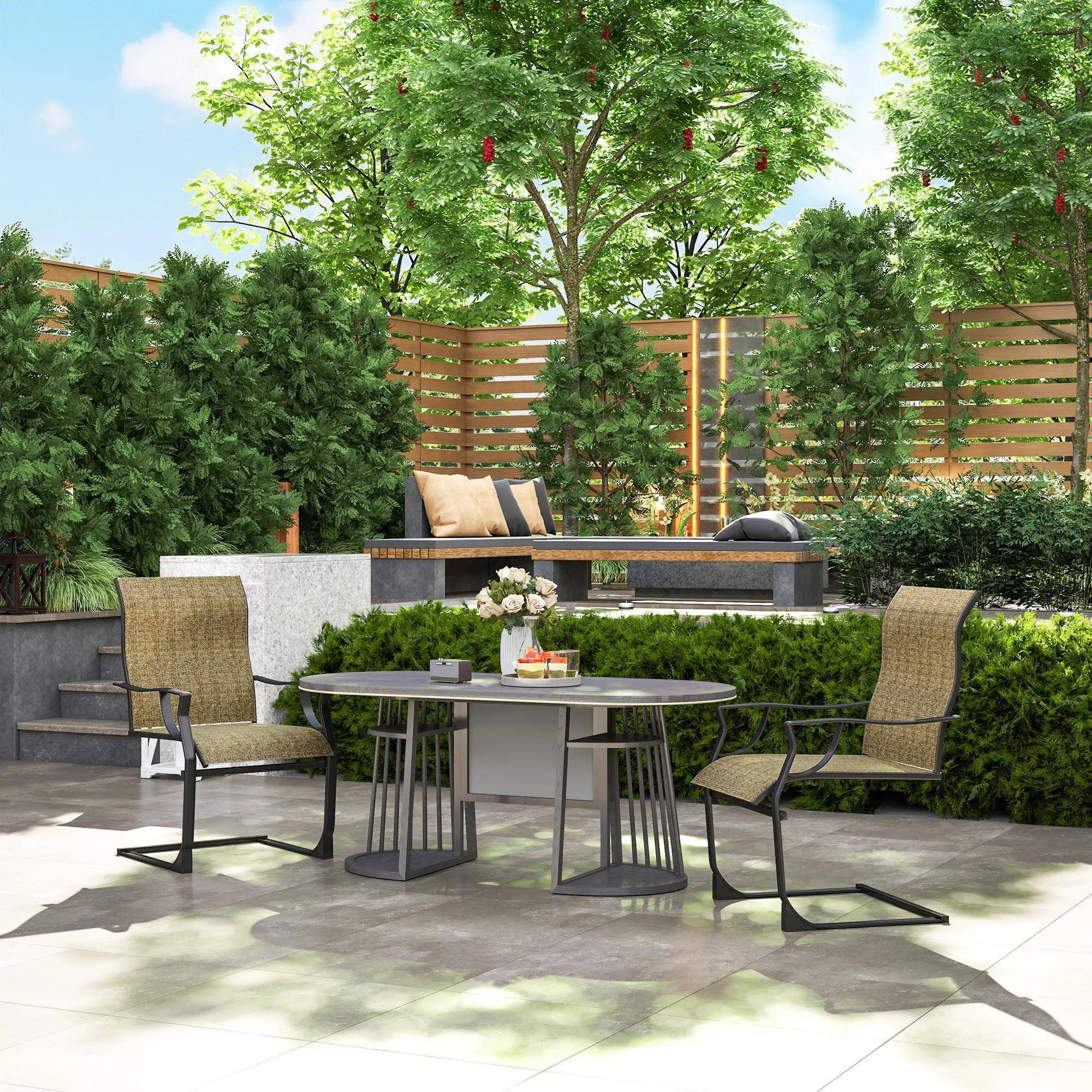 Left. Resenkos - Resenkos High-Back Dining Chairs Set of 2, Breathable Fabric & Metal Frame, Comfortable for Patio, 256LBS Capacity,Brown - Brown.