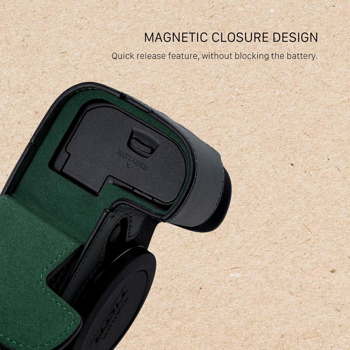 MAGNETIC CLOSURE DESIGN  
Quick release feature, without blocking the battery.