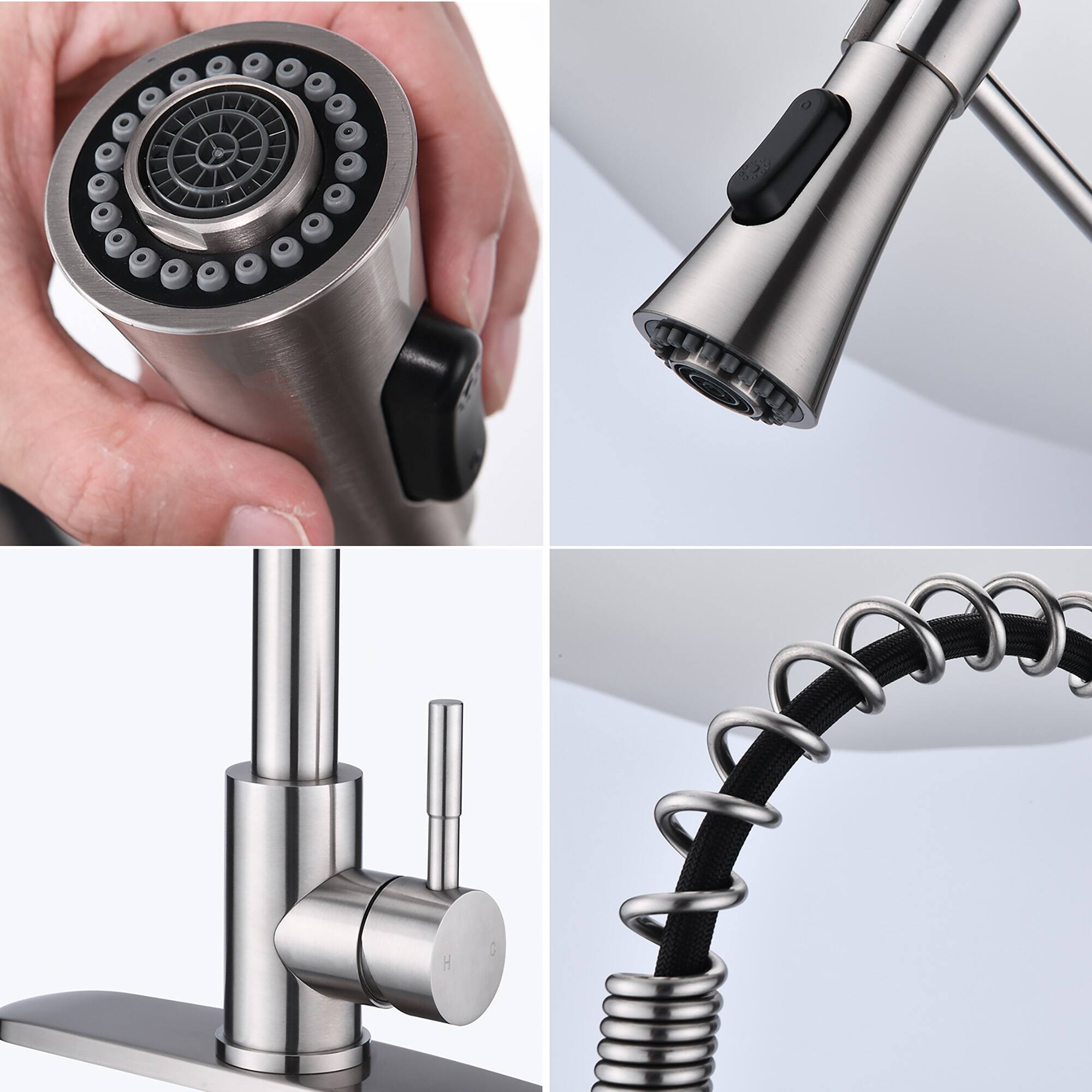 Left. APRILSOUL - Brushed Nickel Single Handle Commercial Modern Spring High Arc Kitchen Faucet Water Filter System Bends as You Want - Brushed Nickel.