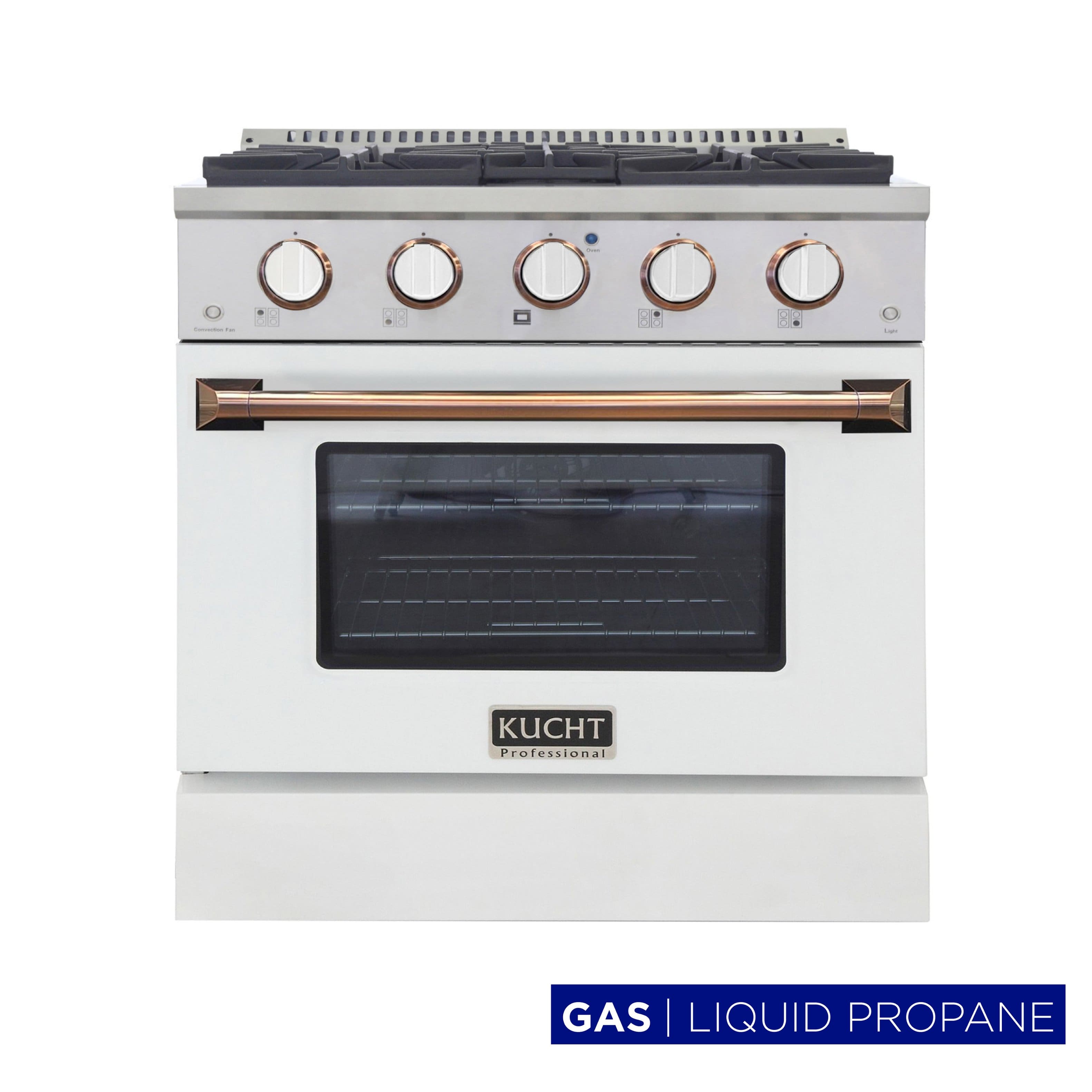 Kucht - 30 in. 4.2 cu. ft. Propane Gas Range with Sealed Burners and Convection Oven in White with Gold Accents - White & Gold