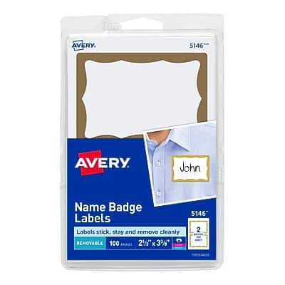 "Avery - Adhesive Laser/Inkjet Name Badge Labels, 2 1/3"" x 3 3/8"", White with Gold Border, 100 Labels Per Pack (5146) - White w/ Gold Border" price history on PriceWatchPro