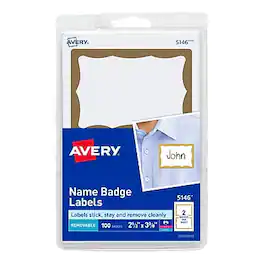 Avery - Adhesive Laser/Inkjet Name Badge Labels, 2 1/3" x 3 3/8", 100 Labels Per Pack - White with Gold Border