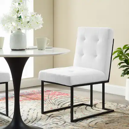 Front. Modway - Privy Black Stainless Steel Upholstered Fabric Dining Chair by Modway - Black White.