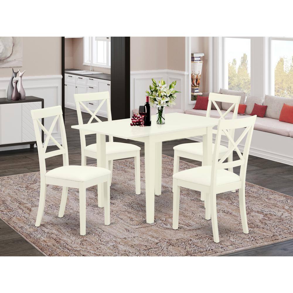 Angle. East West Furniture - Dining Room Set Linen White - Brown.