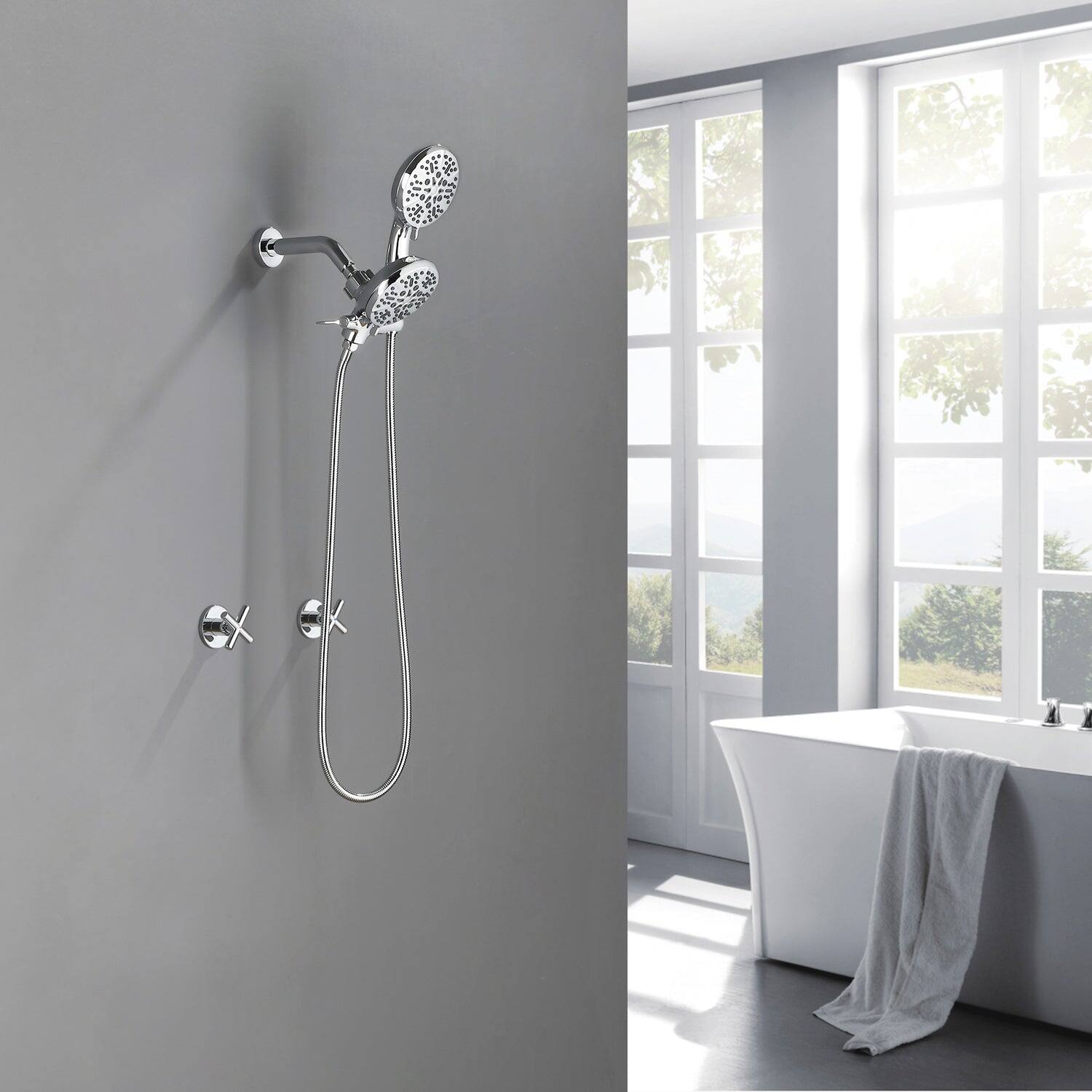 Alt View 2. Boyel Living - Polished Chrome Shower Set with Dual Handle Control and 7 Function Dual Shower Heads - Polished Chrome.