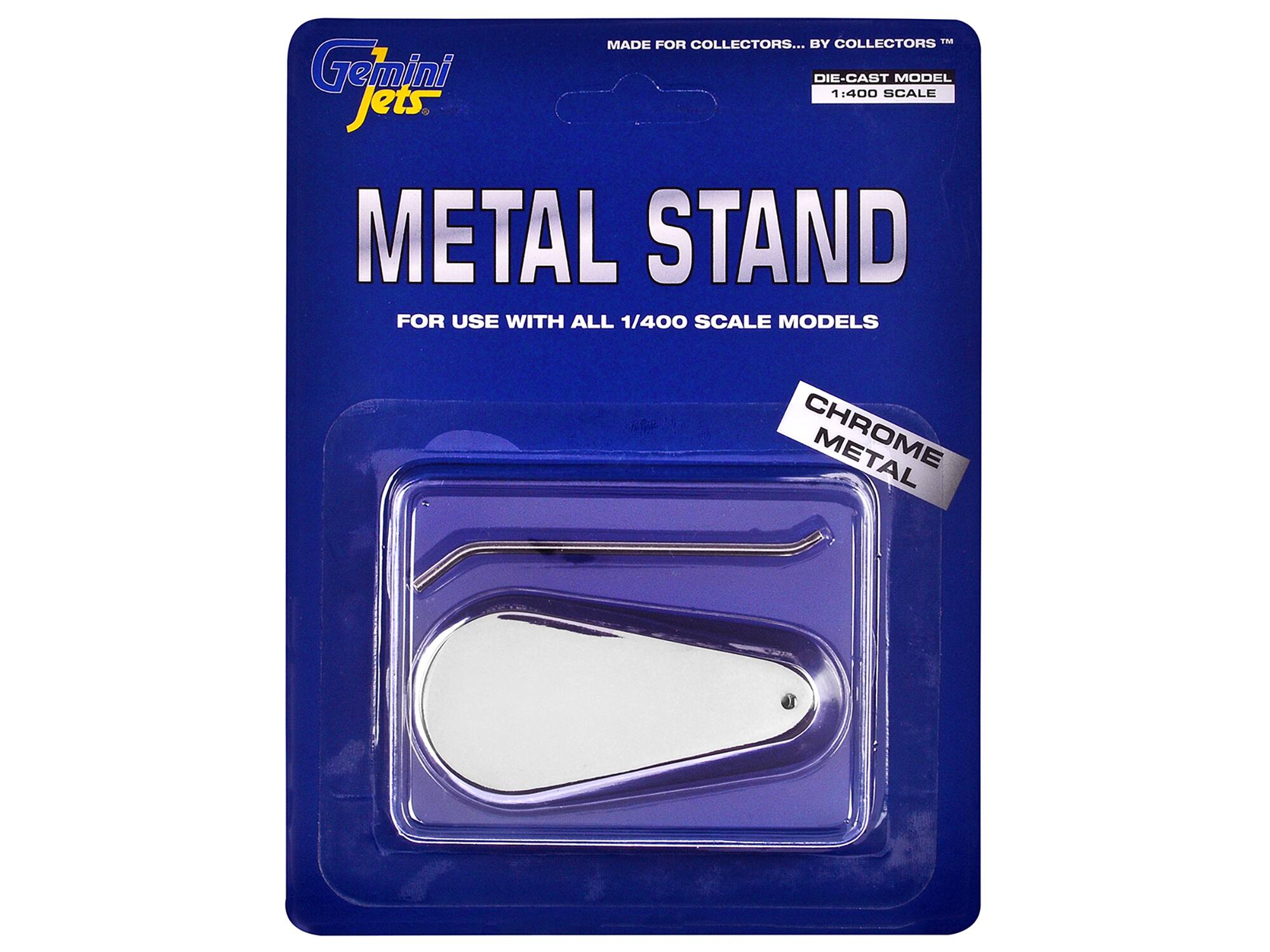 Gemini Jets  
Collectors™  
Die-Cast Model  
400 Scale  

MADE FOR COLLECTORS... BY COLLECTORS  

METAL STAND  
FOR USE WITH ALL 1/400 SCALE MODELS  

CHROME METAL