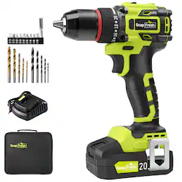 SnapFresh - 20V Brushless Cordless Drill 1/2 in Power Drill Set 2 Speeds 21+1 Torque 2.0Ah Battery Charger - Green