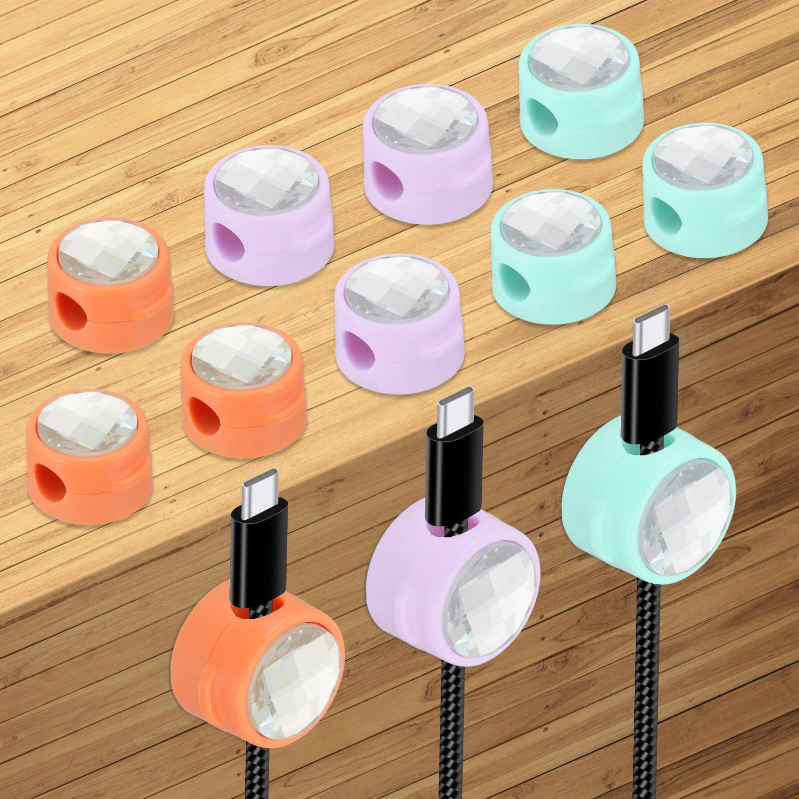 Unique Bargains - 12pcs Magnetic Spring Desk Cable Management Clips Adhesive Cord Holder Keeper for Office Desktop Wall Car - Orange Blue Purple