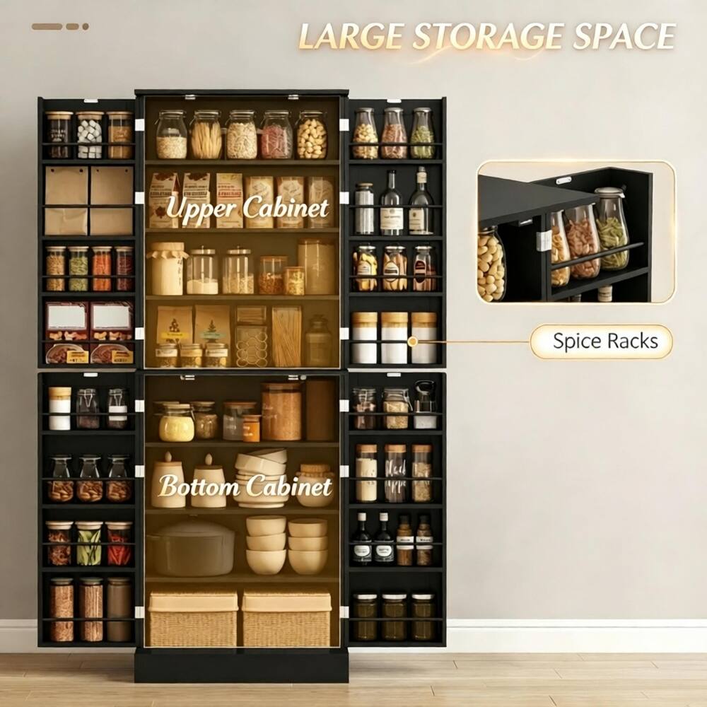 LARGE STORAGE SPACE

Upper Cabinet

Spice Racks

Bottom Cabinet