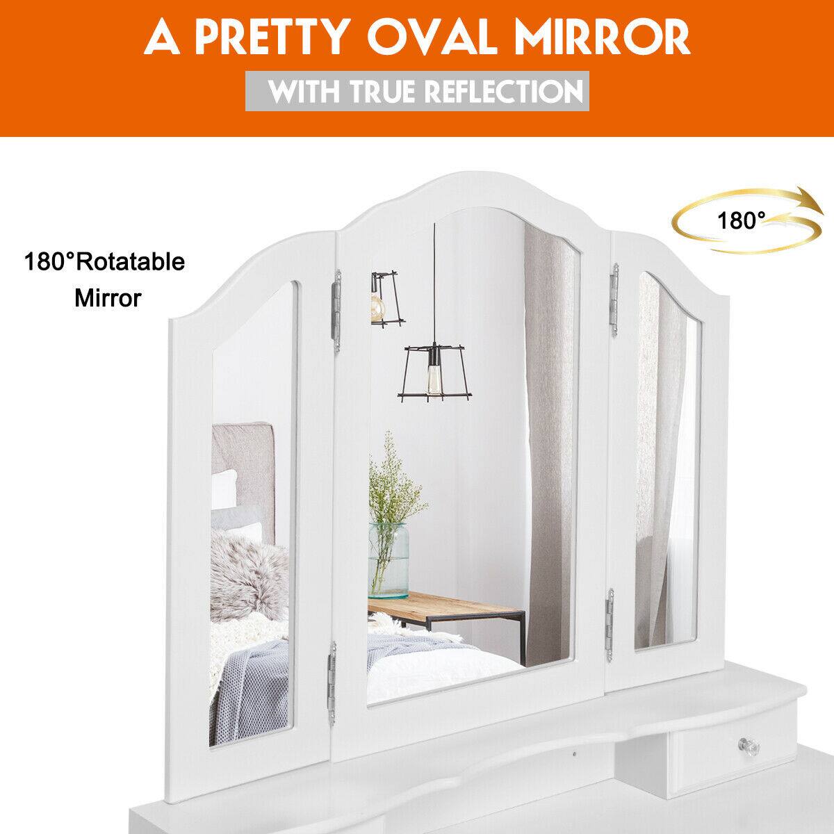 A PRETTY OVAL MIRROR  
WITH TRUE REFLECTION  

180° Rotatable Mirror  

180°
