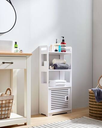 Front. Kings Brand Furniture - Kings Brand Furniture White Freestanding Bathroom Storage Cabinet with Doors and Open Shelf - White.