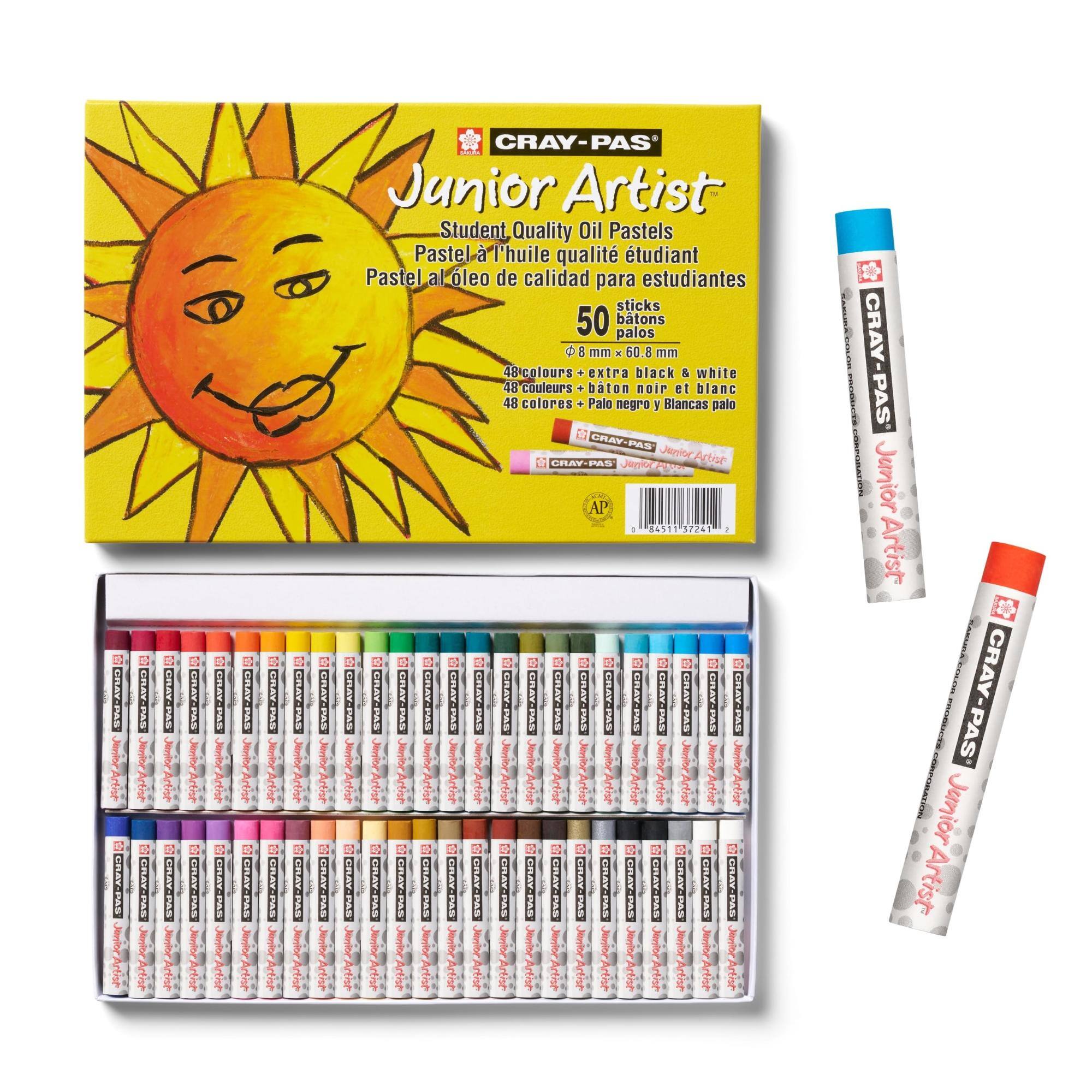 CRAY-PAS Junior Artist Student Quality Oil Pastels Pastel l'huile qualit tudiant Pastel al leo de calidad para estudiantes sticks 50 btons palos 8 mm X 60.8 mm 48colours + extra black & white 48 couleurs + bton noir et blanc 48 colores Palo negro y Blancas palo CRAY-PAS CRAY-PAS AP g 84511 57241 i 3 3 3 0 CRAY-PAS CRAY-PAS CRAY-PAS CRAY-PAS CRAV-PAS