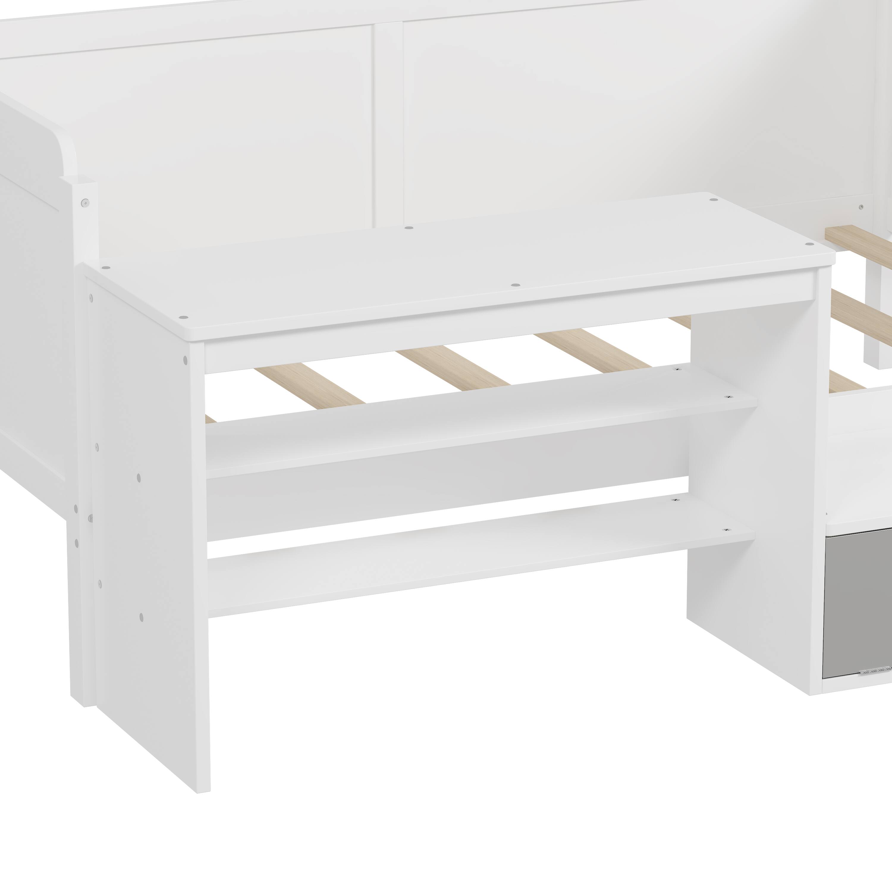Alt View 4. Tiramisubest - Wooden Twin Size Daybed with Storage Shelves and Lockers, Multi-functional Bed with Study Desk and Matching Stool, White - White.