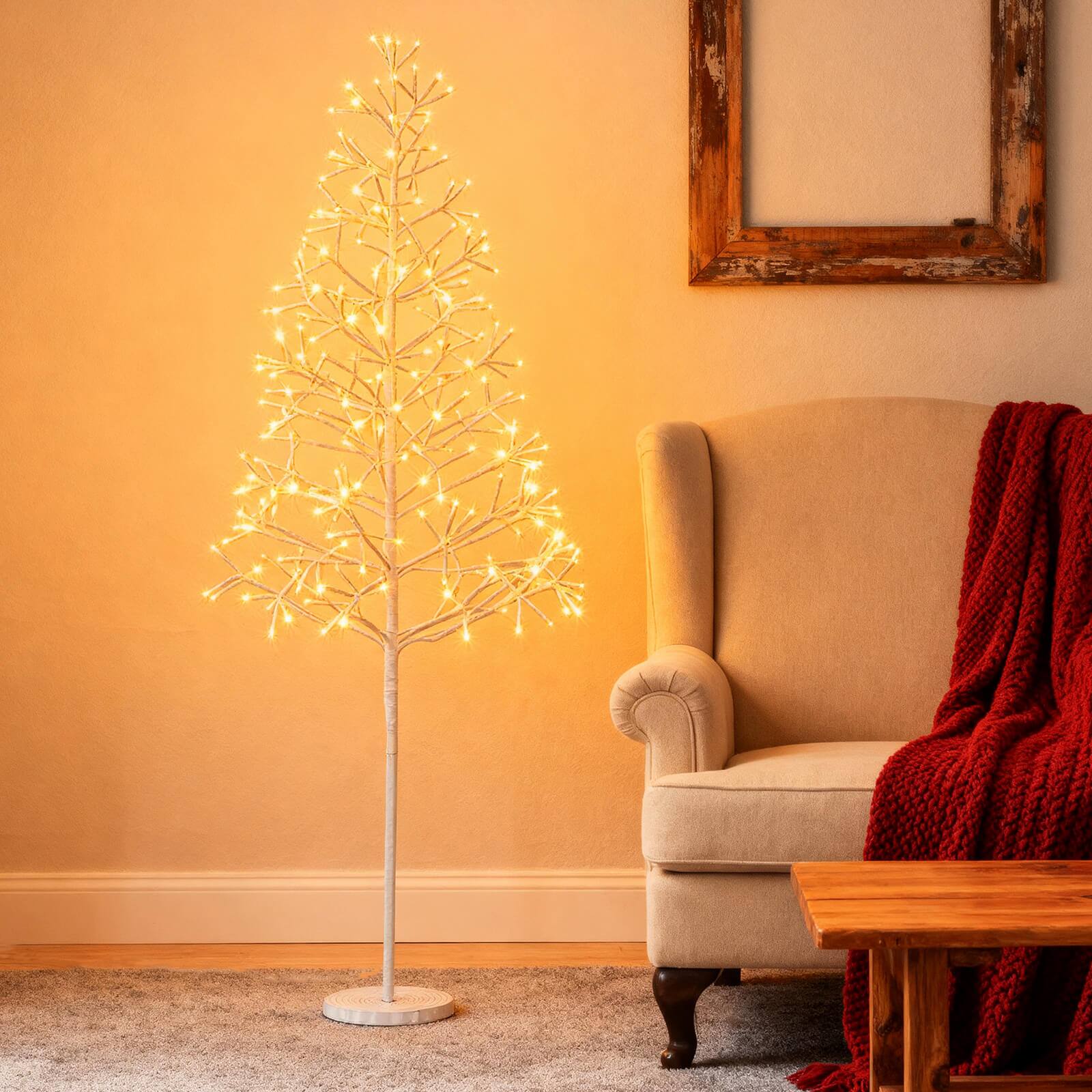 Alt View 4. Costway - Costway 5 FT Lighted Birch Tree with 240 Warm White Light LED Lights, Weighted Base - White.