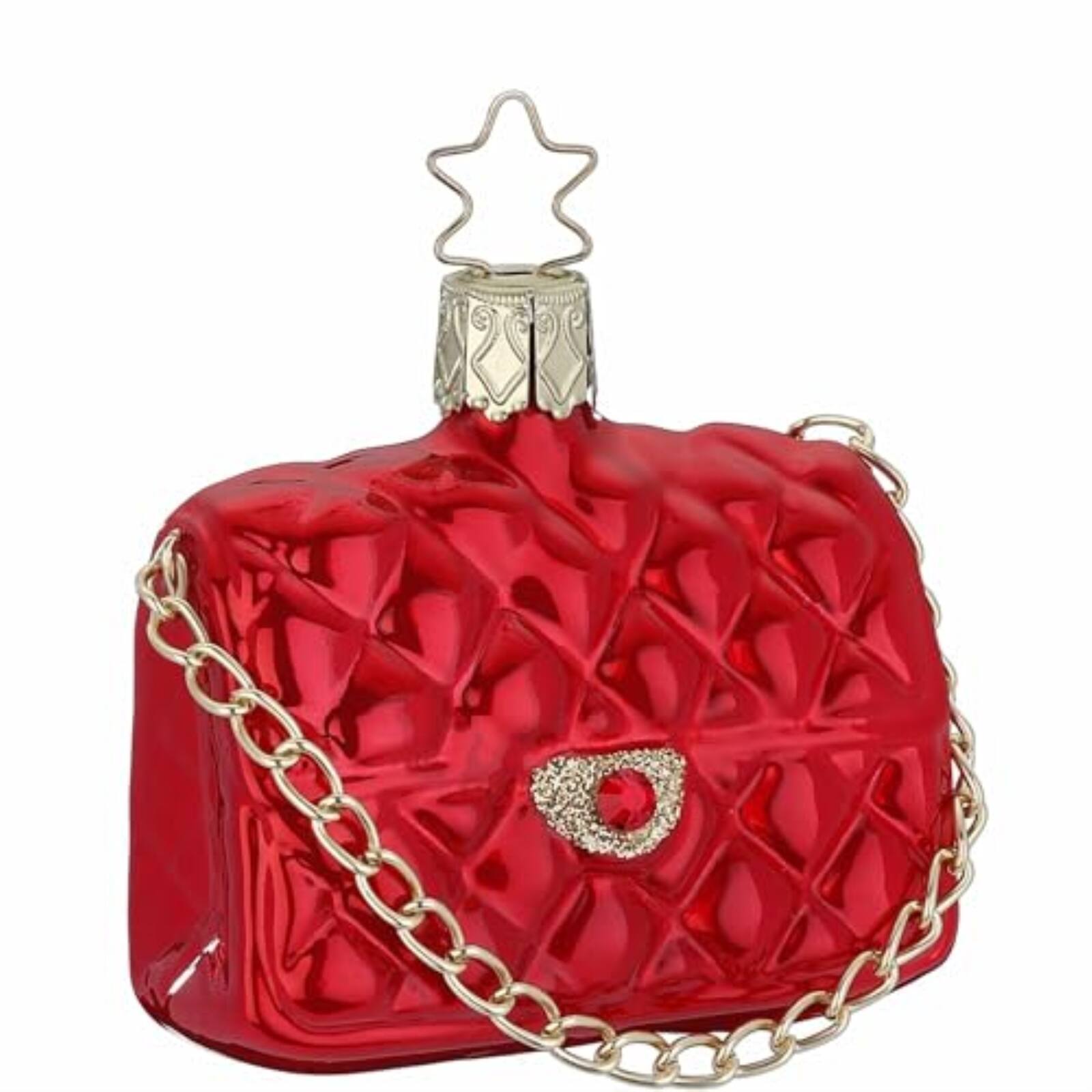 Inge Glas - Fancy Clutch Purse Bag German Glass Christmas Ornament FREE BOX - Red