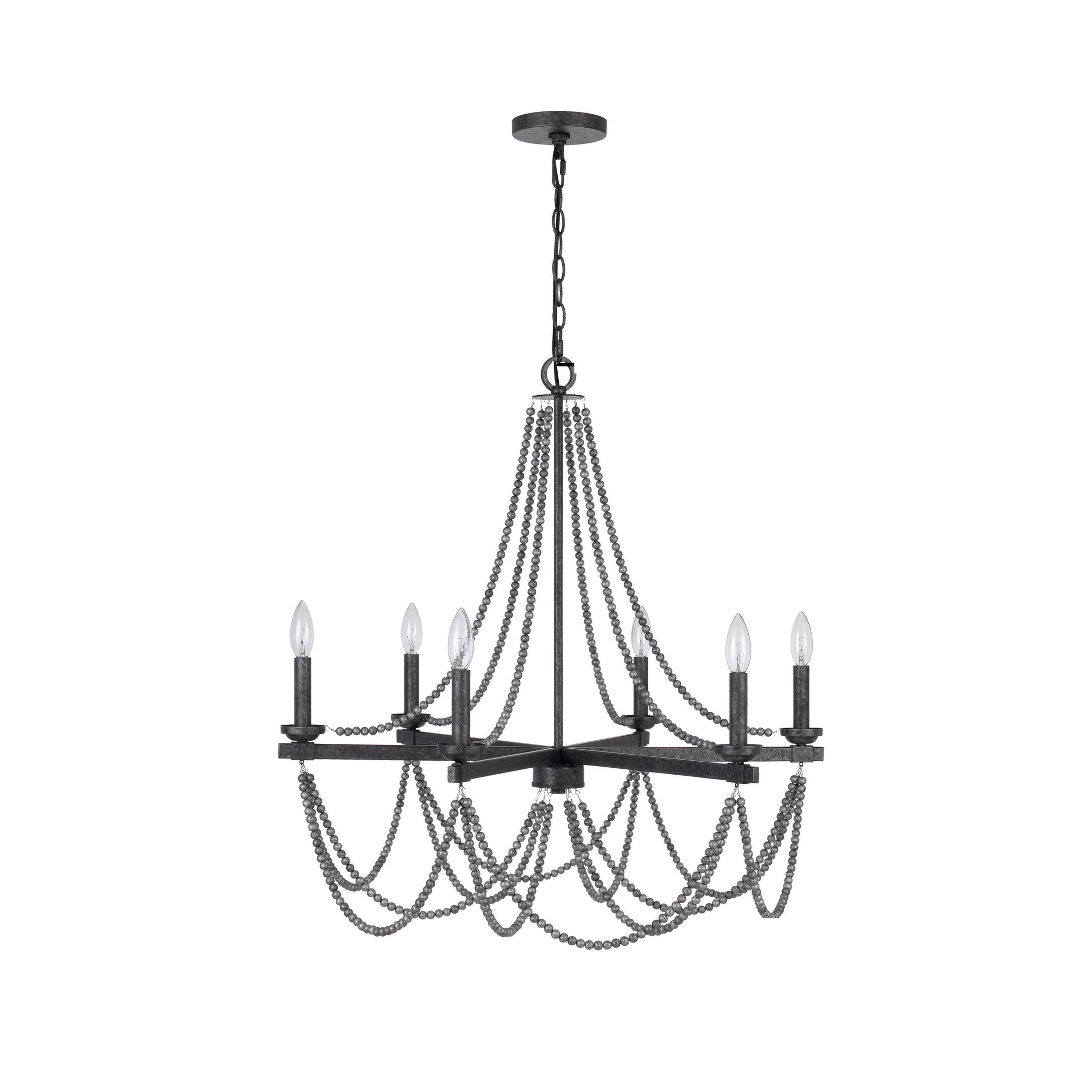 Front. Manhattan Lane - Tura 30 Inch Chandelier, Classic Chrome Beaded Candelabra Design - Silver.