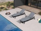 Front. PURPLE LEAF - Outdoor Chaise Lounge 2 Pieces Patio Recliner Sunbathing Tanning Chair for Poolside Balcony with Armrests Backyard - Grey & With Armrest-Texilene.