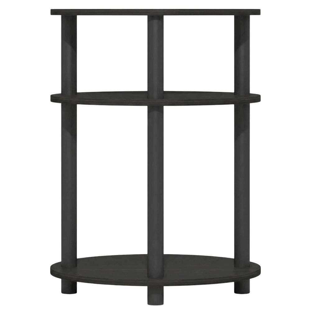 Back. FurniFact - Espresso 3-Tier Oval Nightstand with Open Shelving Bedside Table - Espresso/Black.