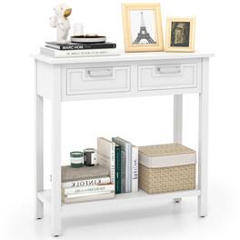 Gymax - Narrow Console Table with Drawers Retro Accent Sofa Table w/ Open Storage - White