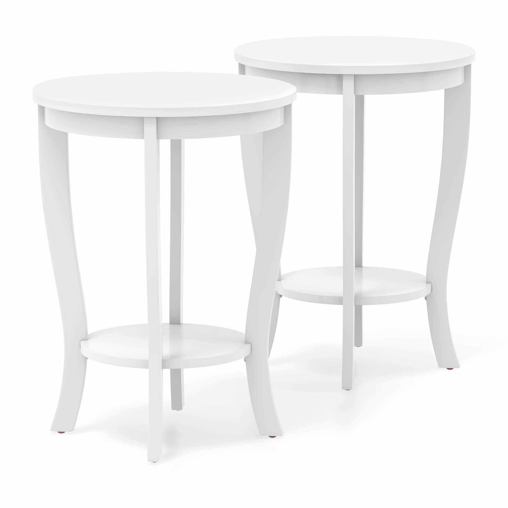 Alt View 1. Costway - 2 PCS 2-Tier End Table 18'' Round Compact Sofa Side Nightstand with Storage Shelf - White.