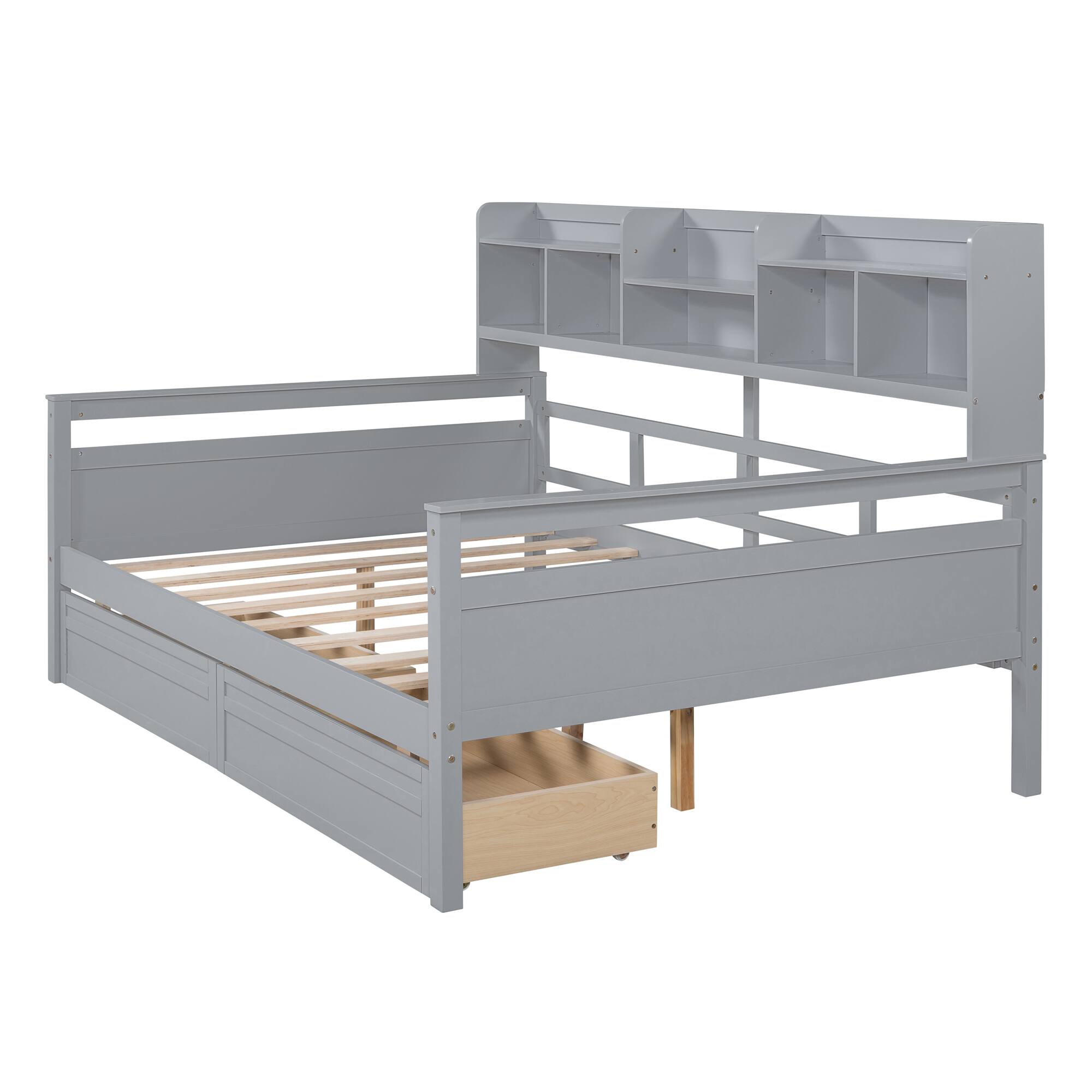 Alt View 2. Aukfa - Twin size Daybed, Wood Slat Support, with Bedside Shelves and Two Drawers - Gray.