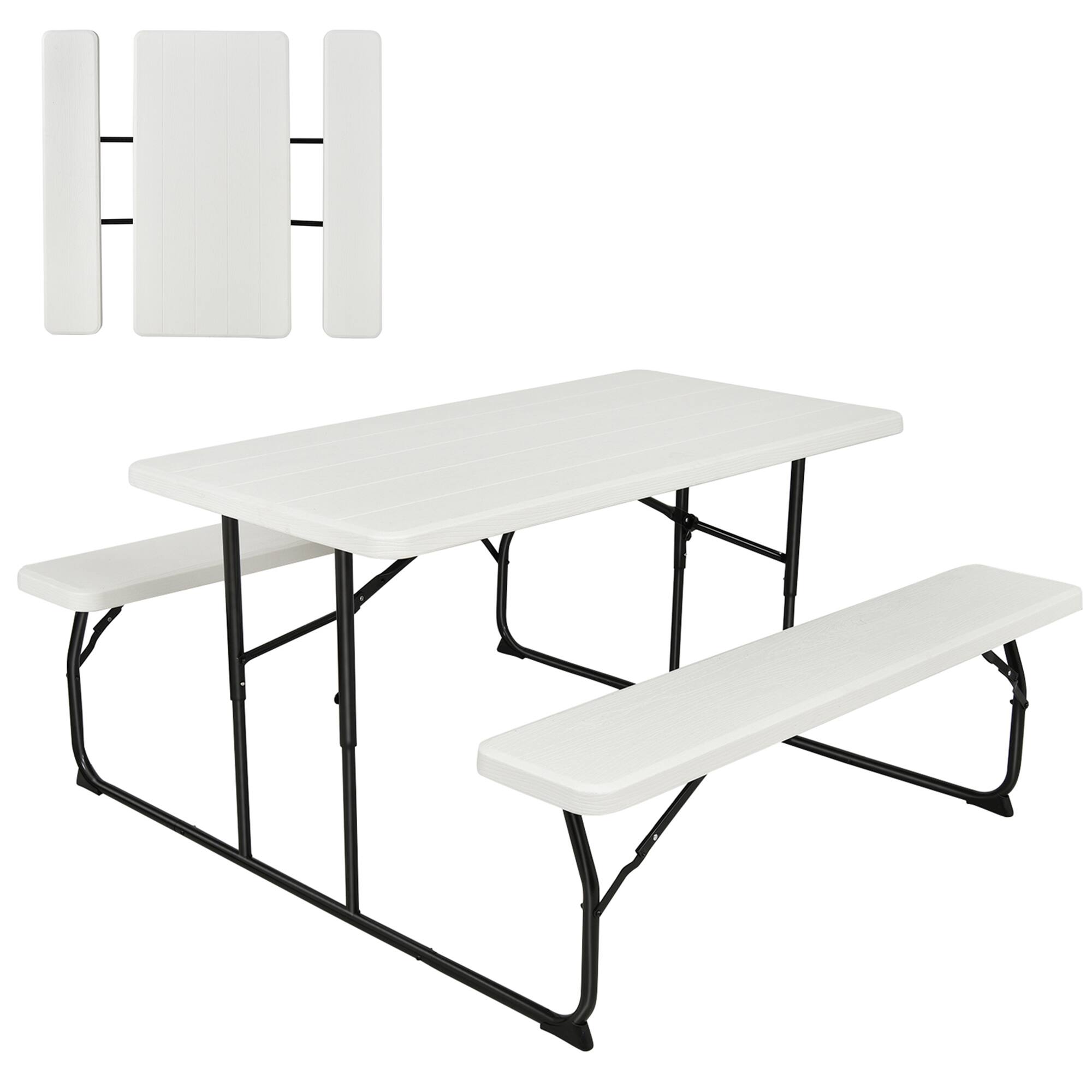 Alt View 9. Gymax - Gymax Folding Picnic Table & Bench Set for Camping BBQ w/ Steel Frame White - White.