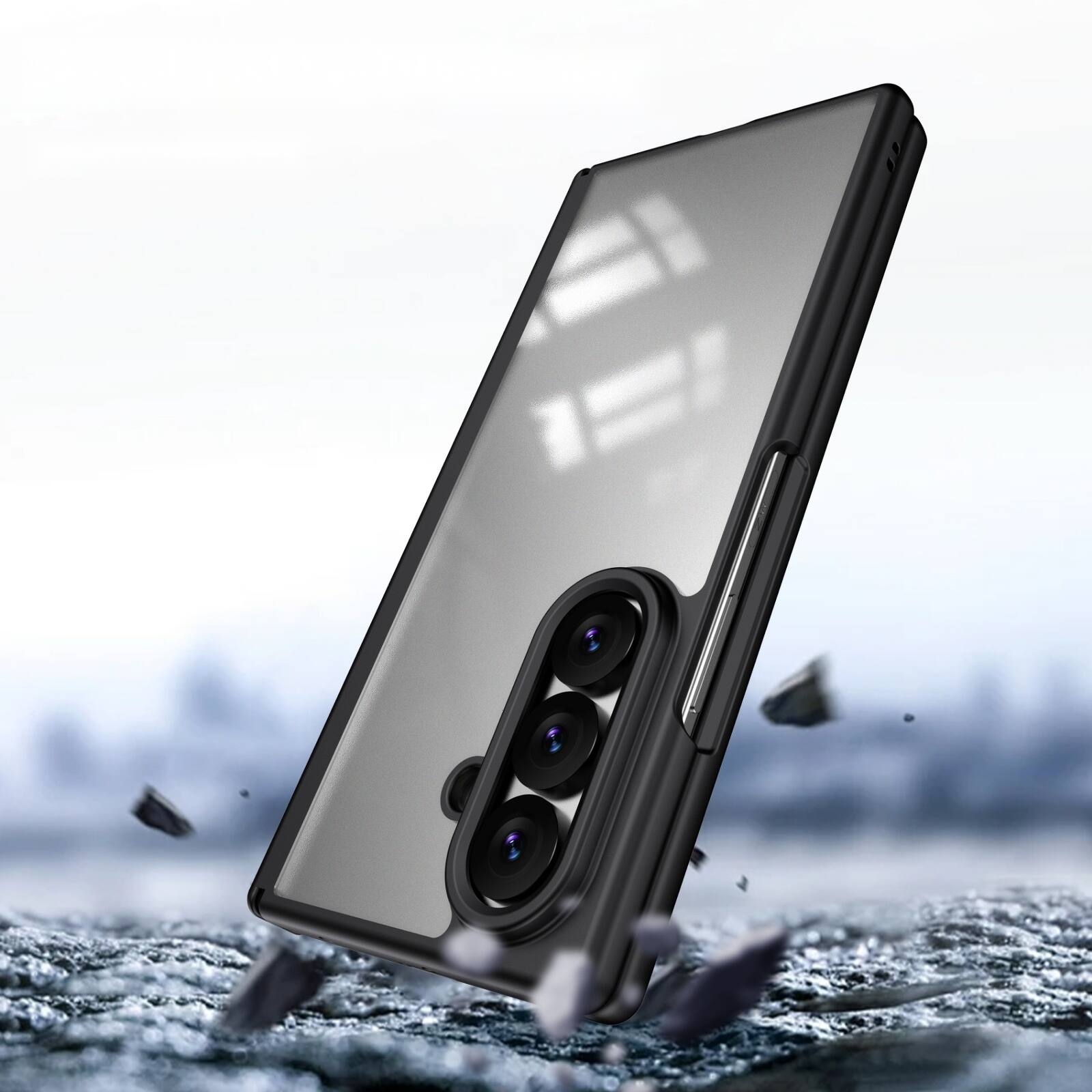 Angle. Dteck - Shockproof Case for Samsung Galaxy Z Fold8 Ultra with Screen Protector, Rugged Full Hinge Cover with Raised Camera Edge - Black.